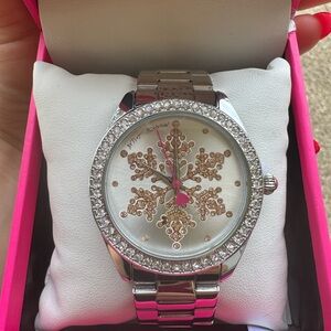 Betsey Johnson Silver Snowflake Crystal Women's Watch